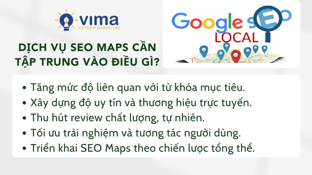 Dịch vụ SEO Maps hiệu quả cần tối ưu liên quan, uy tín và trải nghiệm