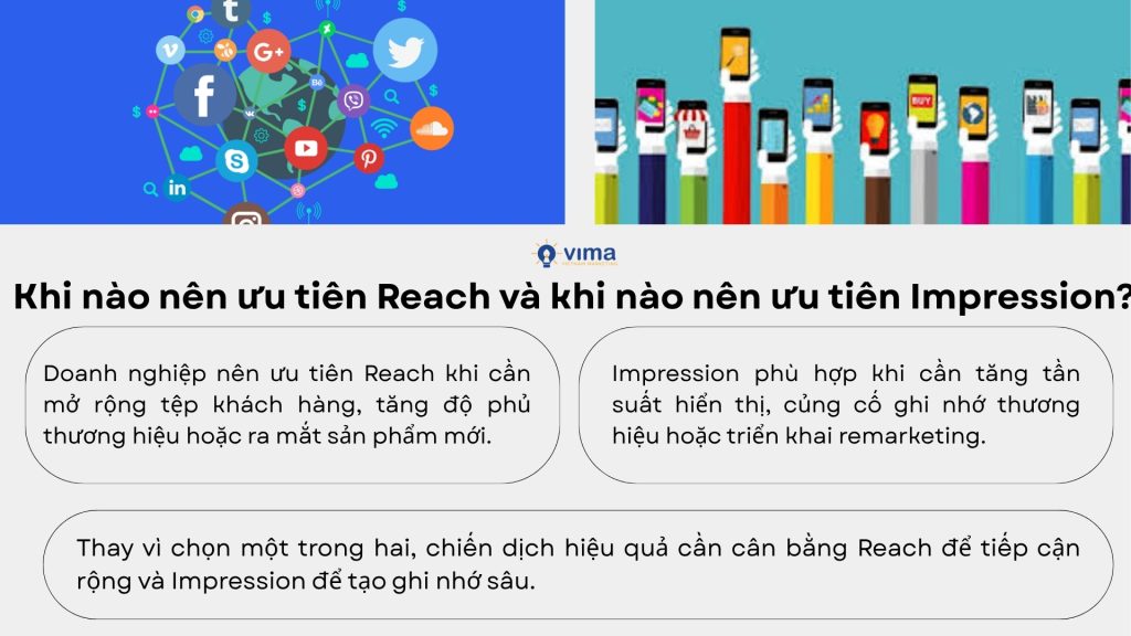 Reach dùng để mở rộng tiếp cận, Impression dùng để tăng tần suất hiển thị thương hiệu