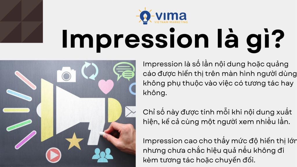 Impression là số lần nội dung hoặc quảng cáo hiển thị trên màn hình người dùng